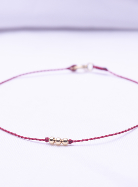 18k牛年超细手链情侣金珠小红绳