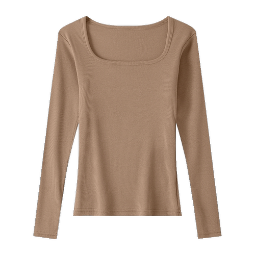 纯棉方领打底衫女秋冬季内搭修身显瘦T恤加绒加厚保暖长袖上衣 - 图3