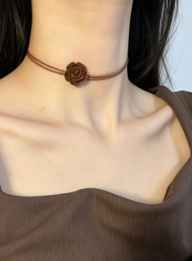 秋冬新款锁骨链美拉德咖棕色项链个性配饰choker颈链女时髦项圈
