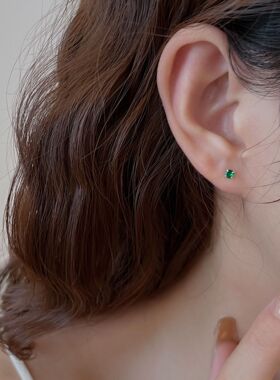 s925银针耳钉女迷你小巧夏季简约彩色水钻耳环养耳洞耳骨钉气质女