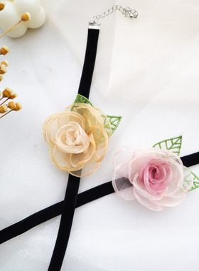天鹅绒项圈叶子花朵颈链