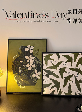 绿色风景法式中古风客厅装饰画高级感斗柜艺术摆画小众艺术挂画