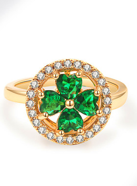 女童水晶锆石甜美旋转四叶草戒指