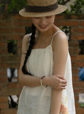 白茶 慢慢变蓝无同合作款 国风设计石榴石珍珠单圈手钏链简约