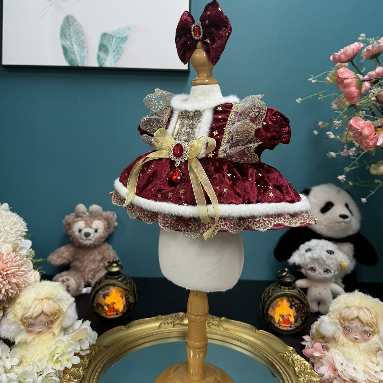 圣诞节红色金丝绒手工40cm娃衣公主裙饼饼裙星黛露玲娜贝儿着替 - 图1