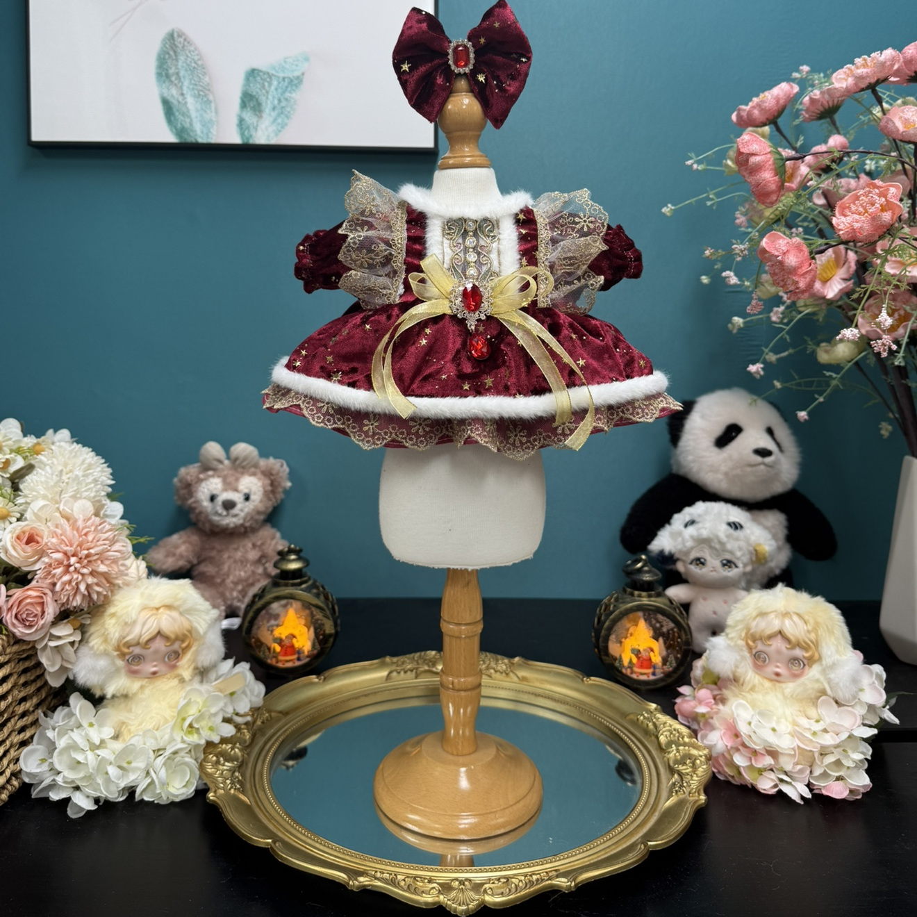 圣诞节红色金丝绒手工40cm娃衣公主裙饼饼裙星黛露玲娜贝儿着替 - 图2