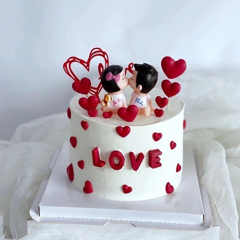 亲嘴娃娃蛋糕装饰摆件七夕情人节表白求婚天长地久甜品台烘焙插件
