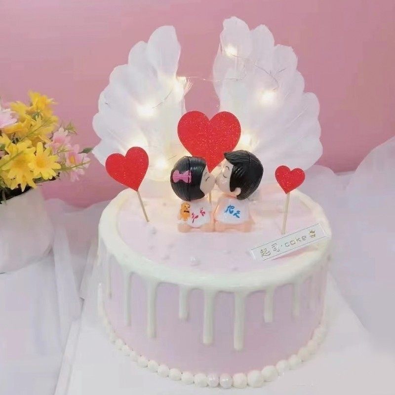 亲嘴娃娃蛋糕装饰摆件七夕情人节表白求婚天长地久甜品台烘焙插件