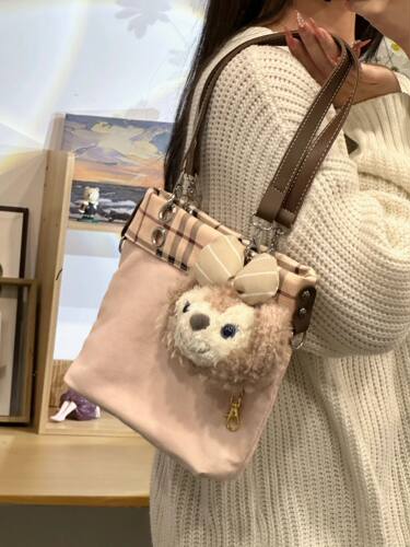 ins通勤高级质感中古托特包包女百搭小众帆布袋+雪莉玫零钱包挂件 - 图1