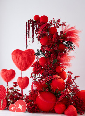 新年红色瀑布花橱窗美陈氛围摆件