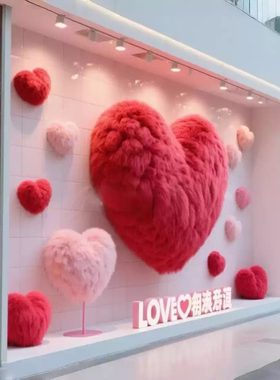 情人节爱心毛绒橱窗拍照定制摆件
