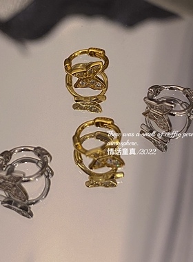小耳朵s925韩国迷你立体蝴蝶耳环