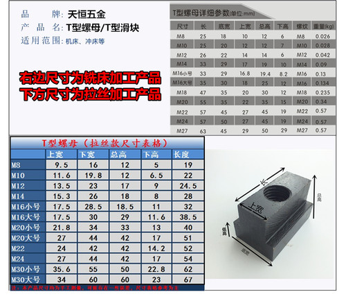 高强度T型螺母T形螺帽滑块M8M10M12M14M16M18M20M22M24M30压板 - 图1