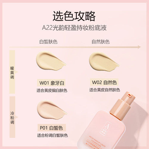A22持妆粉底液女清透遮瑕不脱妆提亮干混皮水润服帖防水防汗正品 - 图2