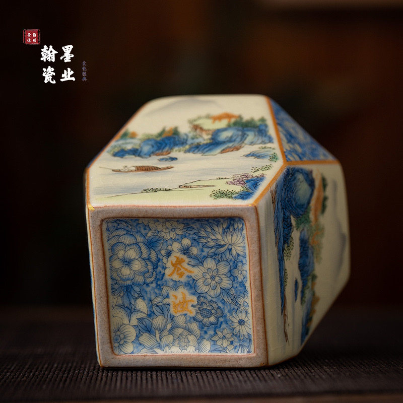 景德镇陶瓷粉彩汝窑兰山水八方杯家用个人专用主人杯开片可养茶杯,淘宝优惠券,粉丝福利购,淘宝优惠卷