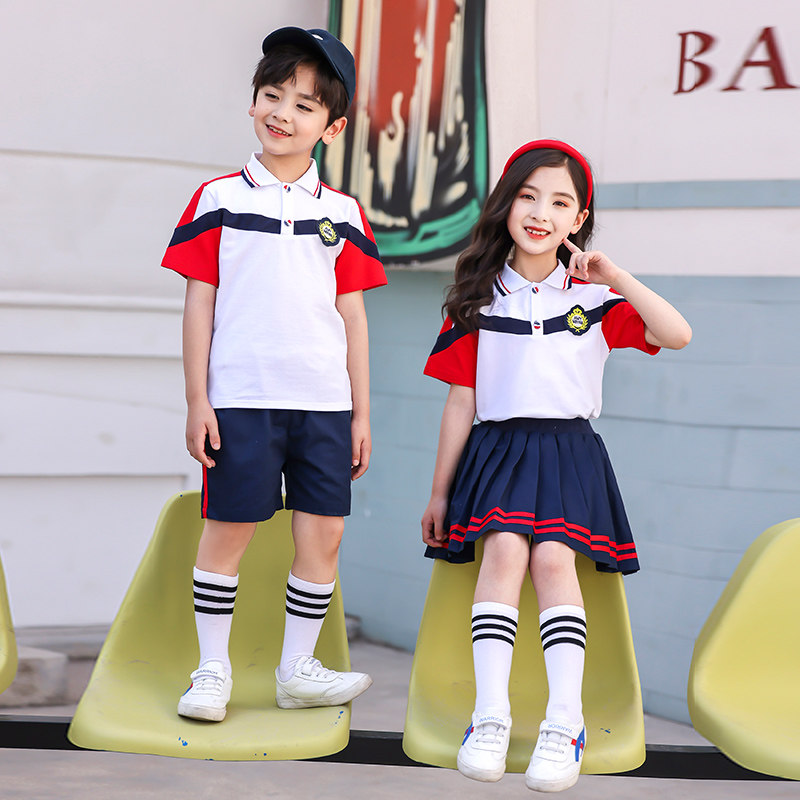 儿童班服套装小学生全年级校服夏季幼儿园园服运动服夏装英伦白色