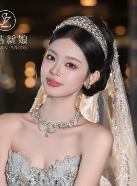 2026新款重工新娘皇冠满钻珍珠宽发箍主纱婚礼跟妆影楼写真头冠女