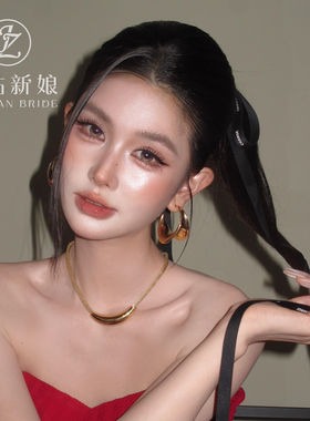 2026新款极简金属新娘耳饰项链套装小众高级晚宴婚礼跟妆轻奢配饰