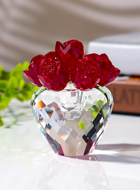 水晶玫瑰花摆件送女友生日结婚周年纪念日礼品实用创意情人节礼物