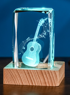 水晶工艺品3D模型内雕吉他乐器镇纸摆件纪念品伞送女生生日礼品