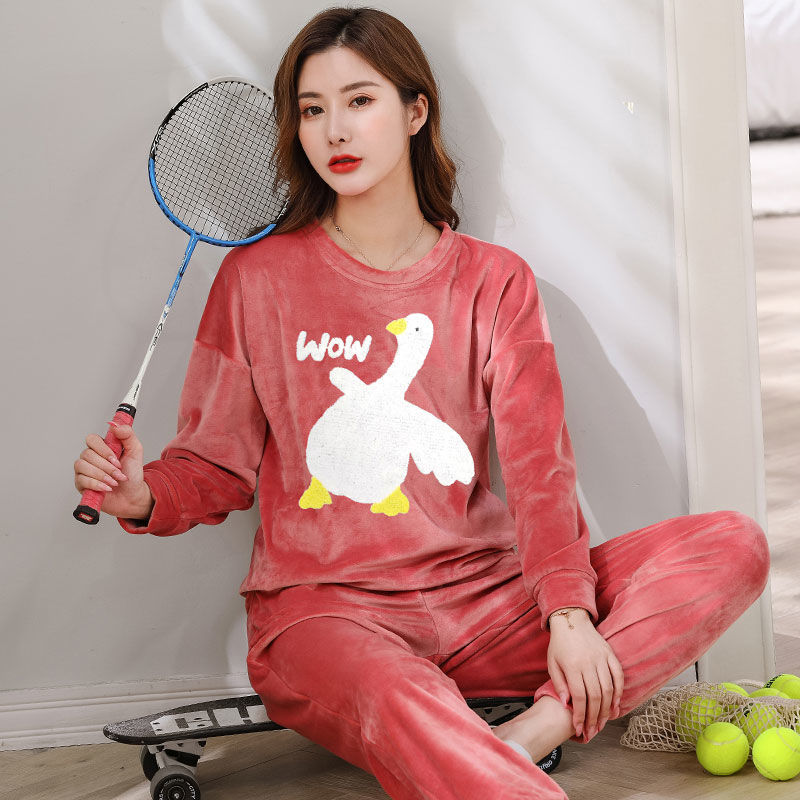 银狐绒睡衣女秋冬季韩版运动少女金丝绒家居服保暖学生套装