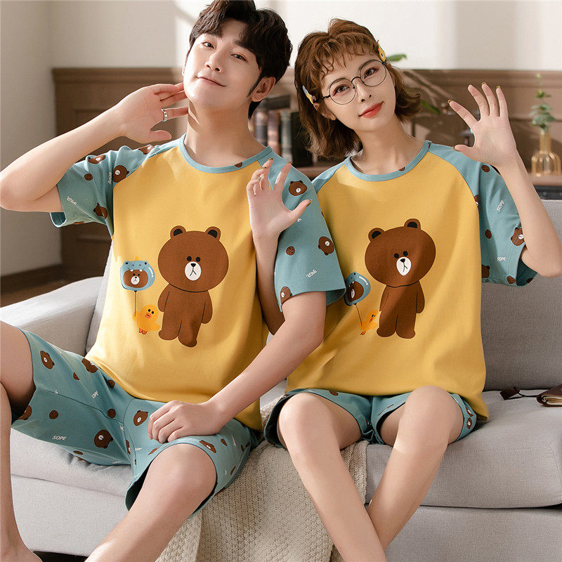 2套价情侣小黄鸭夏季纯棉短袖睡衣 新特兰睡衣/家居服套装