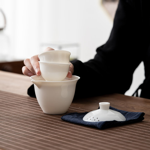 手工原矿羊脂玉瓷手抓壶旅行茶具套装陶瓷便携式功夫茶具德化白瓷 - 图0