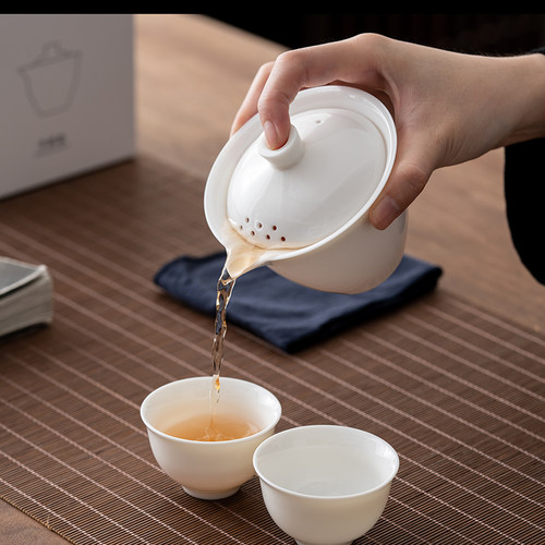 手工原矿羊脂玉瓷手抓壶旅行茶具套装陶瓷便携式功夫茶具德化白瓷 - 图2