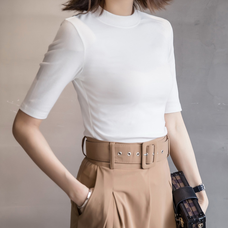 修身显瘦百搭纯色五分袖 恤女 T 2018 秋季新款小高领纯棉半袖打底衫 修身显瘦百搭纯色五分袖 恤女 T 2018 秋季新款小高领纯棉半袖打底衫