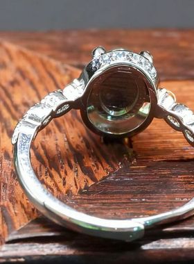 天然缅甸翡翠货天空蓝蛋面戒指