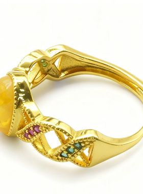 2025爆款天然蜜蜡蛋面开口戒指百搭礼物多样性发其一6004