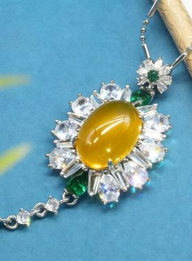 淡黄色蛋面吊坠男女款新中式髓易百搭时尚国风复风式8110