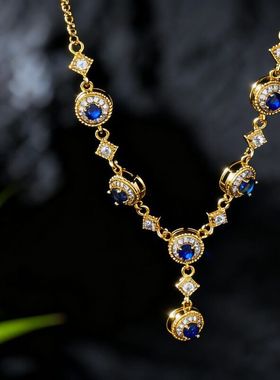 天然宝石蓝色一体项链女时尚高级