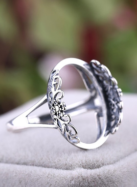 S925纯银戒指空托镶嵌蜜蜡