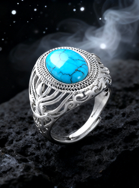 戒指空托男士手工镶嵌绿松石戒托