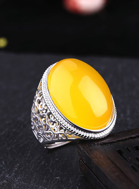 新S925纯银戒指空托男镶嵌绿松石