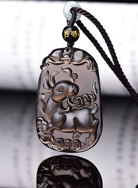 冰种黑曜石生肖兔吊坠兔形饰品