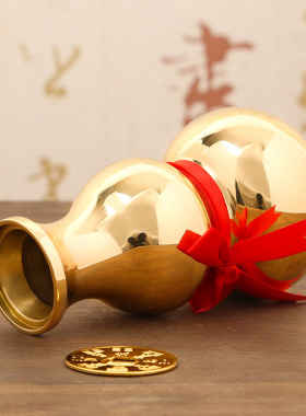 鼎风阁黄铜葫芦花瓶摆件开口招财家用佛堂供佛净水瓶禅意插花花器