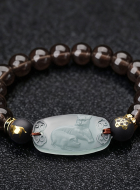 鼎风阁2026马年吉祥物属猪五行六合手链黑曜石红玛瑙男女开运手串