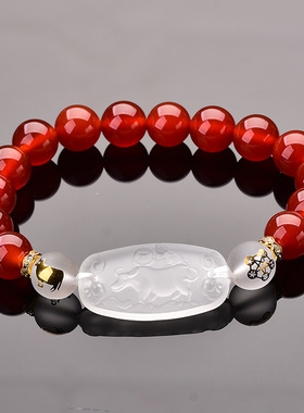 鼎风阁2026马年吉祥物属牛五行六合手链黑曜石红玛瑙男女开运手串