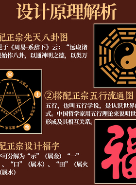 桃木彩绘五行八卦福挂件