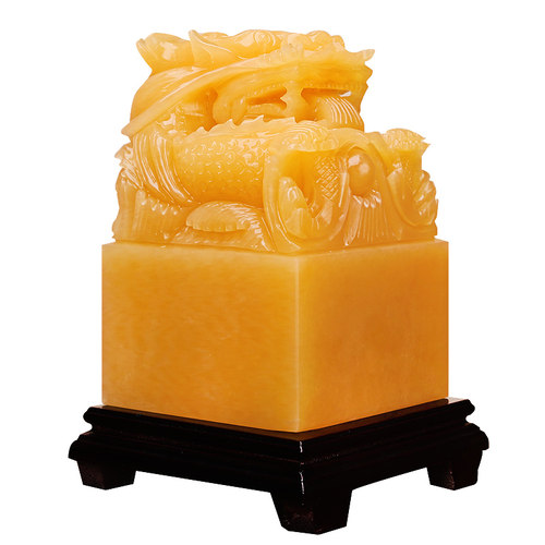 御龙印盘龙福升祥龙官印摆件黄玉石玉玺印章龙印摆件可定制刻字 - 图0