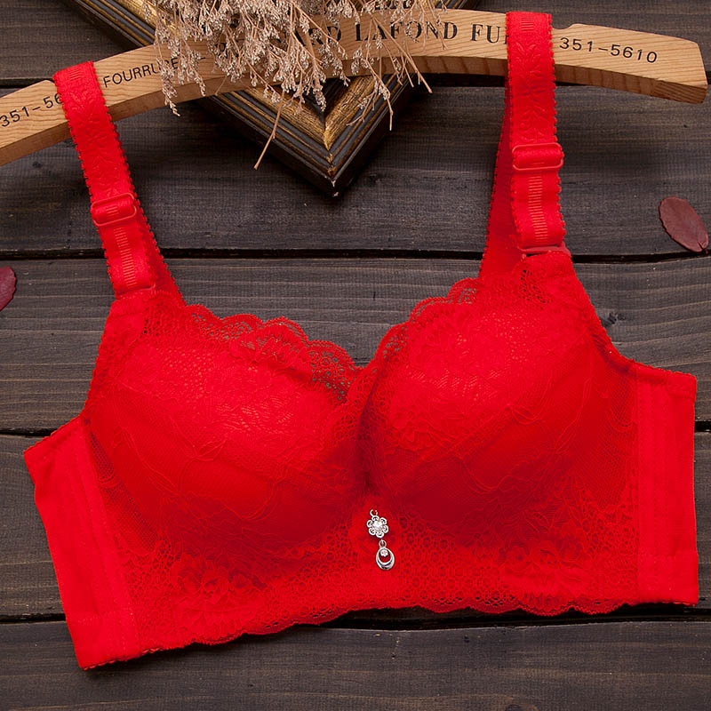 大红色本命年小胸平胸加厚聚拢胸罩 法蝶柔文胸