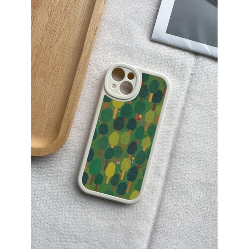 小白绘绿色森林插画iPhone13promax苹果15手机壳小米14全包防摔mate60软套华为nova12plus羊皮p70荣耀100适用 - 图0