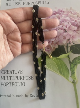 黑色小花酷酷颈链进口米珠串珠成品项链闺蜜礼物送礼佳品