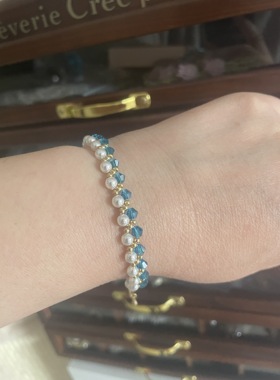 孔雀蓝色显白手链成品手工串珠闺蜜礼物