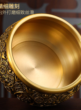 实心纯铜聚宝盆铜摆件中式客厅家居办公室店铺存钱罐黄铜米缸