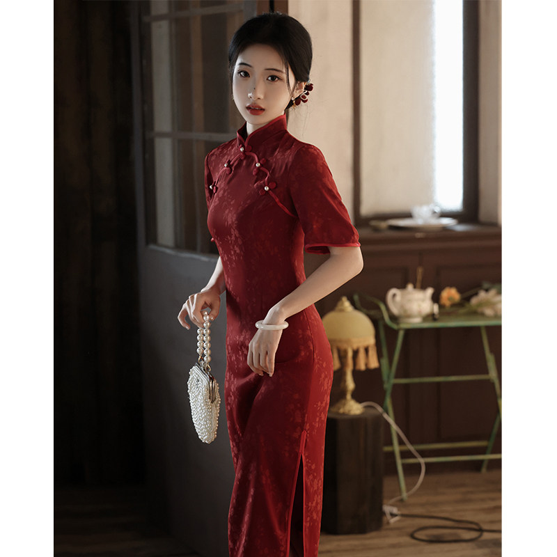 红色旗袍新中式新娘结婚改良敬酒服 颜赋绣旗袍