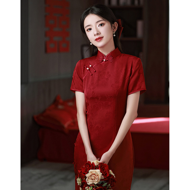 旗袍敬酒服2023新款高级感红色改良新中式新娘结婚订婚连衣裙夏季_虎窝淘