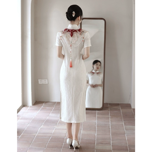 Белое кружевное летнее ципао, свадебное платье, китайский стиль, подходит для подростков